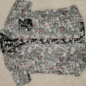 Superman DC Comics reverse-print button-front Hawaiian shirt mens XL